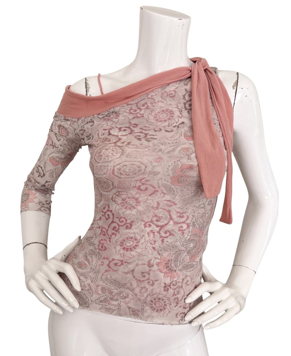 SOLD* Y2K Sweet Pea Top Medium One Shoulder Fairy Whimsical Floral Print Mesh